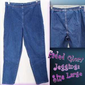 Faded Glory Stretch Denim Jeggings Dark Wash Elastic Waist Size Large